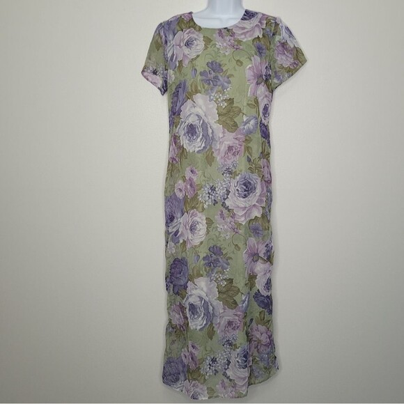 Vintage 90s grunge floral feminine airy crinkle maxi tie back dress size 10 - Picture 1 of 6